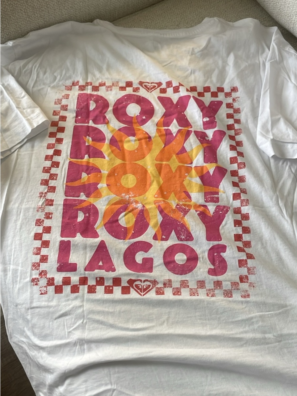 Roxy White Tee with Pink & Orange Lagos Print